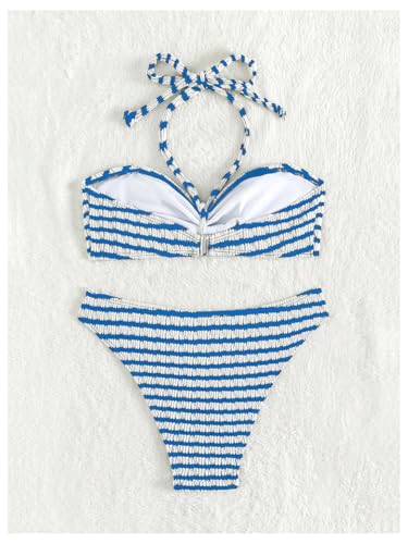SOLY HUX Bathing Suit for Women Striped Halter Bikini Set Summer Two Piece Swimsuit2