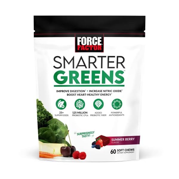 Force Factor Smarter Greens Superfood Chews, Greens and Superfoods with Probiotics, Antioxidants, and Fiber, Greens…
