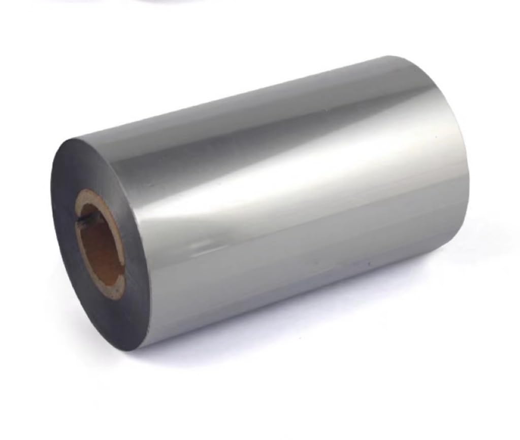 Silver Wax Thermal Transfer Ribbon Barcode for Printer Zebra, 4.33" x 984" (110mm * 300m) 1“core for Coated Paper Stickers Tags Price Labels.