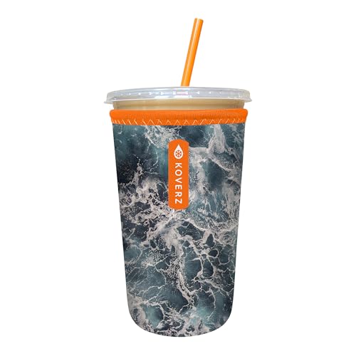 Image of Iced Coffee Sleeve, Insulated Neoprene Cup Sleeve, Fits a 24 Oz. Coffee Cup, Washable and Reusable, Iced Coffee Accessories, Medium Seawater