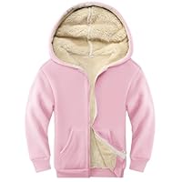 Rousytn Unisex Boys Girls Sherpa Lined Fleece Jacket Hoodie Kids Warm Winter Zip Up Hooded Sweatshirt Jackets Coat 5-15Y(Pink-L)