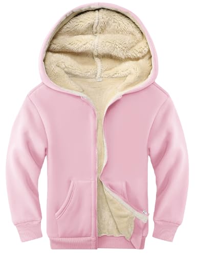 Image of Kids Sherpa Lined Zip Up Hoodie Winter Warm Fleece Jacket 4-15Y
