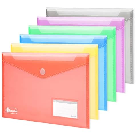24 x Plastic Wallets A4, 6 Coloured Document Wallets Hook and Loop Closure, File Folders with Letter Pockets and 30 Pieces Business Card Cover