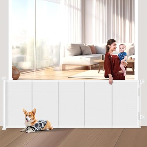 Wodondog Barrera protectora para escaleras, extensible, 300 cm, 86 cm de alto, para perros, manejable con una mano, para escaleras, puertas, interiores y exteriores, color blanco