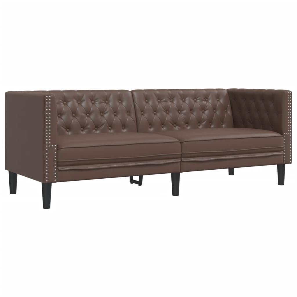 Ensemble de Canapé Chesterfield 2 Pièces en Similicuir Marron, Set de Salon Comprenant Canapé 2 Places et 3 Places avec Dossier Capitonné et Pieds Robustes pour Salon ou Bureau