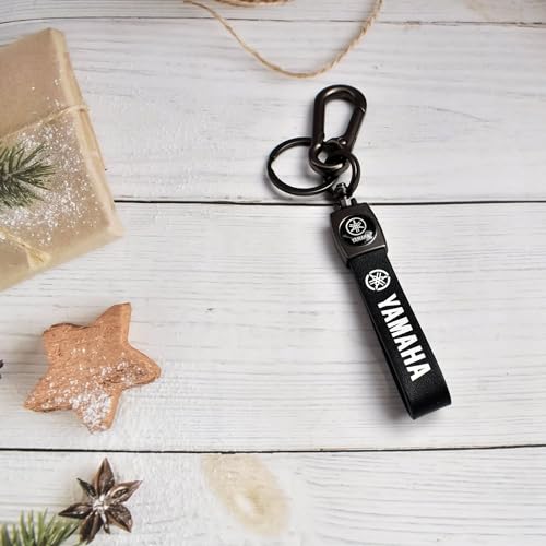 Image of Yaa Catchy Premium Leather Keychain Metal Hook Compatible with YAMAHA Durable Faux Leather Brown Strap with Heavy-Duty Alloy Clip Stylish Bike & Car Key Holder for Yamaha Lovers
