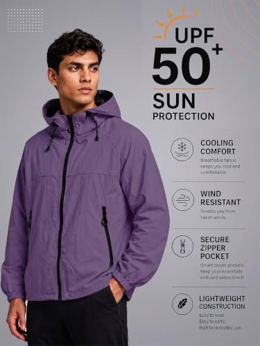 Image of CHKOKKO Sunscreen Jacket For Men With Hood | Advanced Upf 50+ UV Ray Sunblock Sunscreen | Water-repellent Lightweight Nylon Cooling Quick Dry Fabric | Sports Cycling Travel & Dailywear