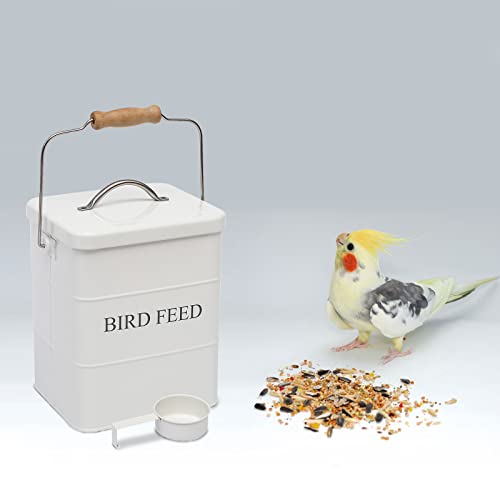 Geyecete Vorratsbehälter für Vogelfutter, Futtertonnen für Trockenfutter Mit Griff, luftdichter Behälter für Tierfutter-2.5kg Kapazität-Weiß