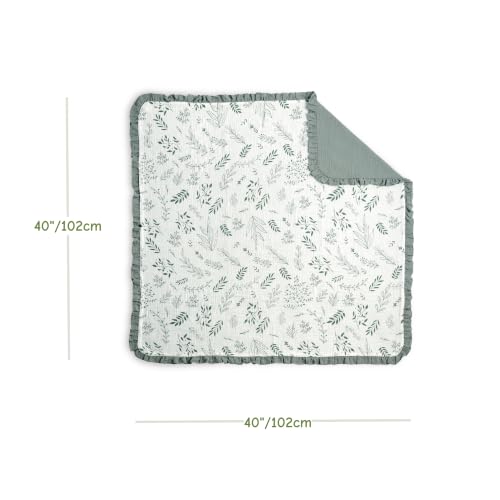 Image of CREVENT 40''X40'' 100% Organic Cotton Muslin Baby Blanket for Newborns, Essential for Baby Shower Birthday Gift - Green Leaves with Trim 100X100cm