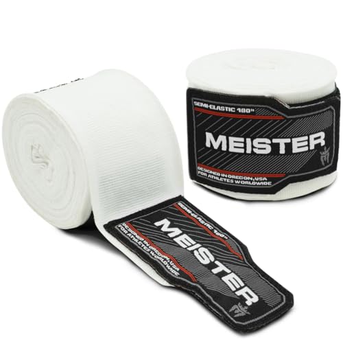 Meister Adult 180' Semi-Elastic Hand Wraps for MMA & Boxing (Pair) - White