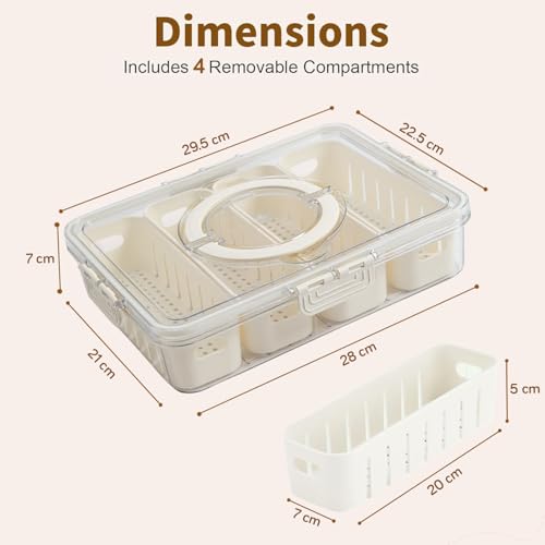 Image of HOKIPO Food Grade Plastic Fridge Storage Containers with 4 Partition & Lid - Crisper Containers for Fresh Vegetables, Fruits & Food | Freezer & Kitchen Organizer Set for Home Use (AR-6104)
