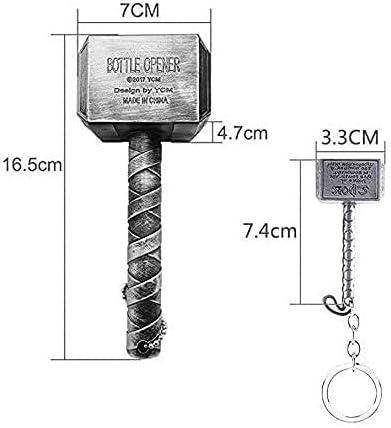 Thor Hammer Bottle Openers Magnetic Bottle Opener, Viking Gifts for Men, Thor Hammer & Mjolnir Mini Hammer Keyring Vintage Bottle Opener, Creative 3D Bottle Opener for Beer Lovers 2 Pcs