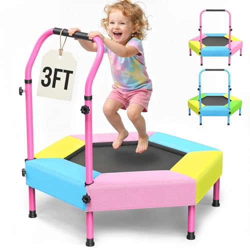 Twinkoo 36inch Mini Toddler Trampoline Toy for Kids Ages 3-6 Indoor Outdoor Mini Rebounder with Foam Handle Safety Padded Cover Fun Active Play Gift for Boys Girls Supports 100 lbs