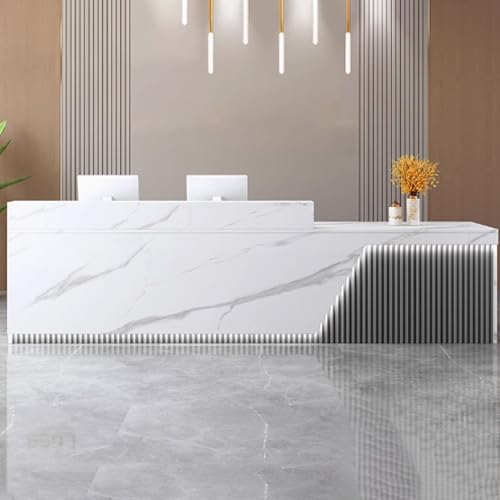 Genérico Mostrador de recepción Moderno con Tiras de luz LED: Elegante Mesa de mostrador para oficinas, comercios y Salones de Belleza. Mobiliario de Oficina con Acabado Blanco y Oscuro.