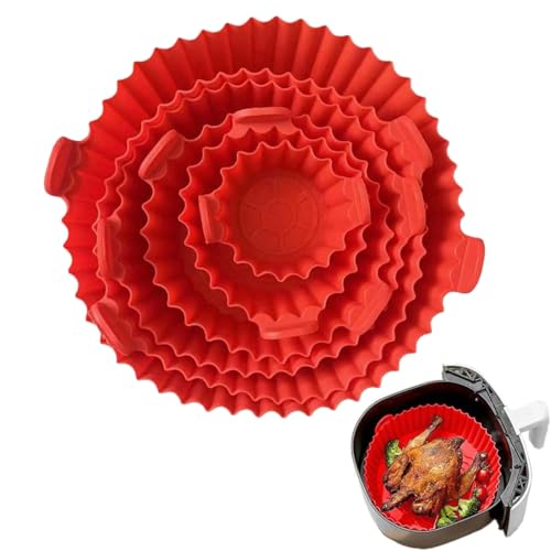 Teglia Silicone Friggitrice Ad Aria, 6 pcs Accessori Riutilizzabili per Friggitrice ad Aria, Teglie per Friggitrice ad Aria, Contenitore Friggitrice Ad Aria per Pentole a Vapore,Padelle