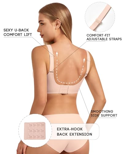 Image of VQJ Women's Full Coverage Jelly Comfort Support Wireless Bra with Breathable V-Mesh, No Underwire Push Up Everyday Bralette
