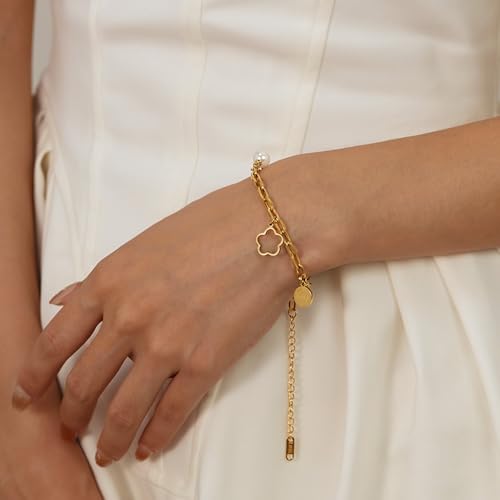 ブレスレット レディース ステンレス 花モチーフ 18Kゴールド チェーン