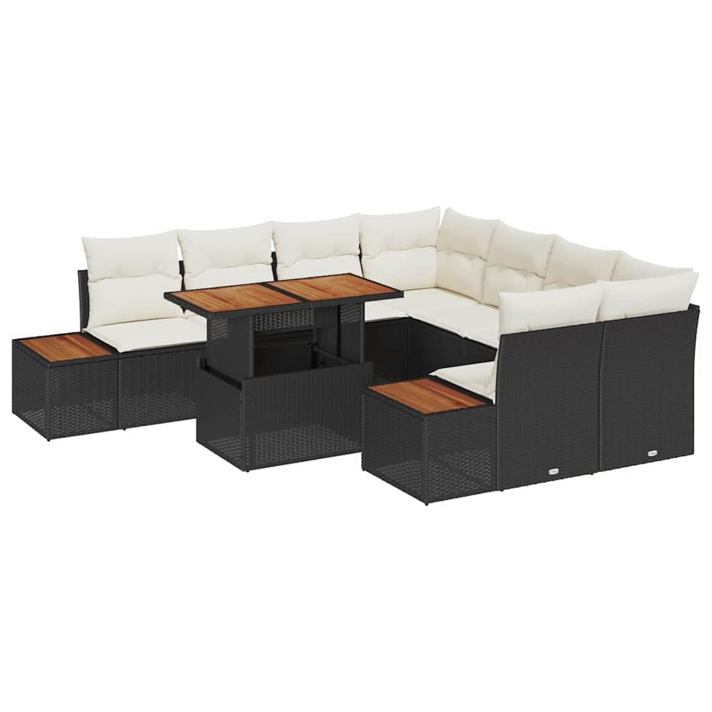 Juego de muebles de jardín de ratán sintético con espacio de almacenamiento, para 6 personas, sofá de jardín de 9 piezas con mesa, color negro