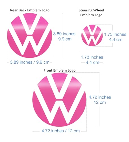Image of IPG Decal Made for VW 2021 Passat Polo Tiguan Golf Rear /Front Emblem Logo Decals Stickers Set (4 Units) (Gloss Pink)