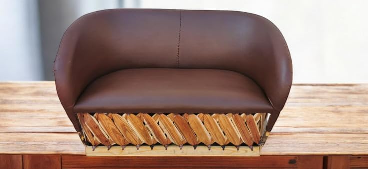 Love Seat Equipal Furniture Sofa Handmade by Equipales San Jose Red Color Mexican Furniture Traditional Style Ideal for Your Home, House, Garden, Restaurant, Hotel, Equipal