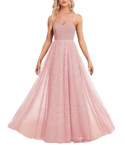 YHHOWEP Women's Sparkly Prom Gowns Glitter Sequin Tulle A Line Long Formal Evening Gown Dresses High...