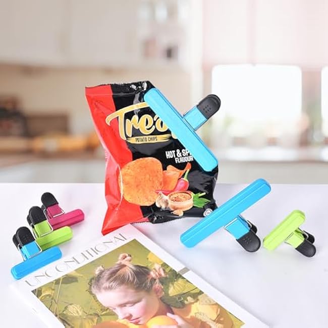 12 PCS Chip Clips Bag Clips Food Clips for Bags Sealing Clip Large Size Food Bag Clips for Food Storage Kitchen and Home£¨6.1in x4£¬3.07in x8£©