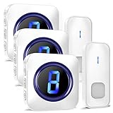 Funkklingel, 400m Funk Reichweite Klingel Haustür Aussen Wasserdicht Kabellose Türklingel mit 55 Klingeltönen, 5 Lautstärken, LED-Nummernanzeige, 2 Batteriebetrieben Sender 3 Plug-in Empfänger