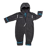 Hoppediz Overall aus Fleece, extra lange Beine - perfekt für die Babytrage, Umschlagbündchen an Händen und Füßen - anthrazit, 68-74