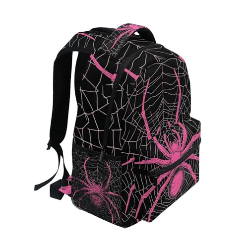 Pink Spider and Spider Web on Black Backpack Laptop Tablet Travel School Bag with Name Tag for Boys Girls Teens2