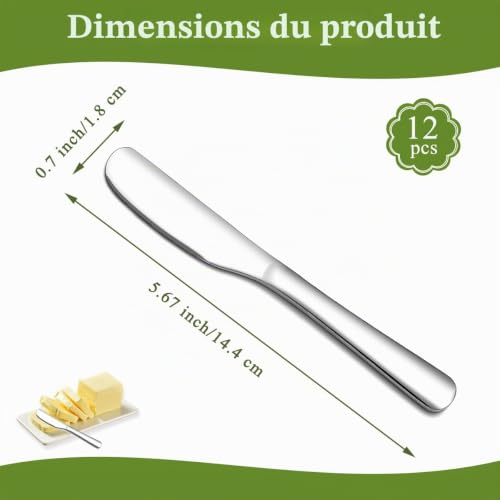 HOMQUEN Couteaux à Beurre en Acier Inoxydable, Couteaux à Tartiner, Couteaux à Beurre, Couteaux à Tartiner Pour La Cuisine, Les Restaurants et Les Réceptions, Ustensiles de Cuisine, Lot de 12 – vue 2