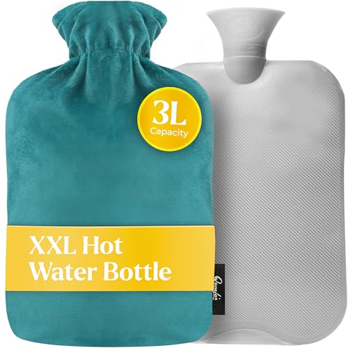 Qomfor XXL Wärmflasche mit Fleecebezug – 3L Wärmflasche Groß XXL für Rückenschmerzen, und Menstruationskrämpfe – Flauschige Wärmeflasche...
