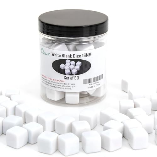 60 Pieces Blank Dice Write on,16MM Six-Sided White Cubes with Smoothed Surface for Board Games,DIY...