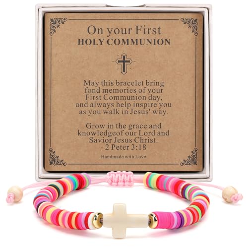 Christian Gifts for Girls - Colorful Cross Bracelet Gift Box Set with Scripture Card, Faith Gift for Birthday, Baptism, First Communion, Confirmation, Easter & Christmas