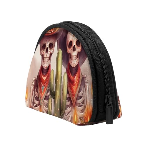 Portable Coin Purse Skull-Marigold-Candle-Cactus Mini Zippered Money Pouch Card Holder4