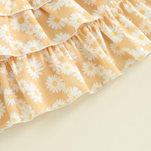 Image of Toddler Baby Girl Summer Clothes Kids Short Sleeve Solid T-Shirt Ruffle Daisy Skirts Overalls Dress Outfit 18M-6T