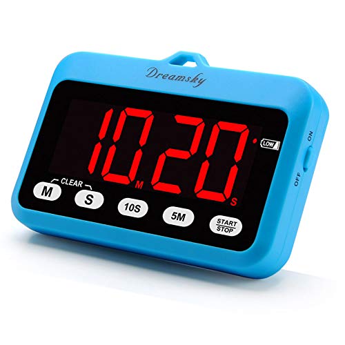 DreamSky Digital Kitchen Timer with Large Red LED Display, Count Up/Down with Seconds, Magnetic Digital Timer for Cooking/BBQ/Sports/Yoga, Battery Operated with ON/Off Button