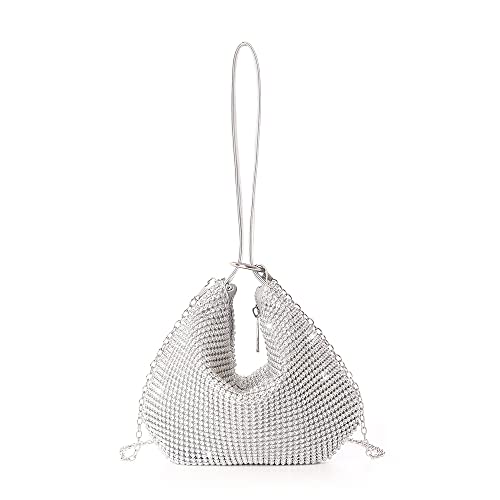 Wocharm Pochette de soirée pour femme avec strass scintillants pour fille, petit sac à bandoulière pour cocktail, soirée, danse, fête, mariage, banquet, Argenté., Small Cover