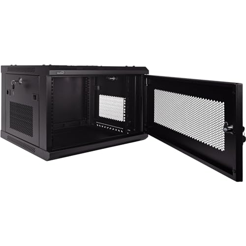Image of NavePoint 6U Server Rack - 17.7' Deep, Wall Mount Network Cabinet with Locking Perforated Door, 19' IT Equipment Compatible, 2 Fans, Removable Side Panels, Black