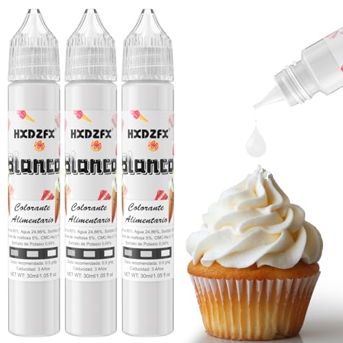 Colorante Alimentario Blanco - 30ml×3 Botellas Colorantes Alimentarios Liquid Set Alta Concentración para Repostería, Decoración de Tartas, Caramelos, Bebidas, Macarons, Glaseados y Cocina