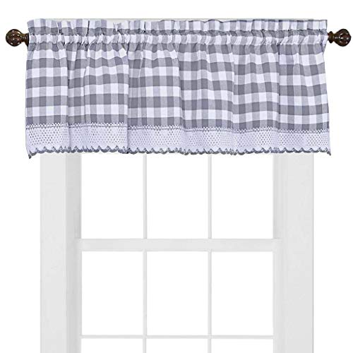 GoodGram Buffalo Check Plaid Gingham Custom Fit Farmhouse Window Valances - Assorted Colors (Gray)