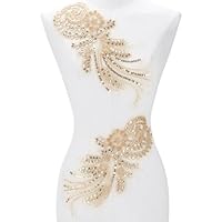 HOBBIESAY 2 Stück Gold Stickerei Pailletten Applikation Spitzenstoff Applikationen Nähen Basteln Dekoration Applikationen Polyester Reparaturflicken Für Hochzeitskleid Kleid Mieder Kostüm Kleidung