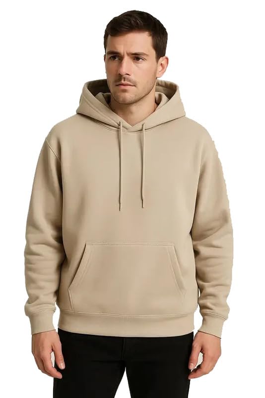 saklana Men's Casual Fleece Hoodie Sweatshirt Solid Hooded Collar Drawstring Long Sleeve Pullover-picture-22