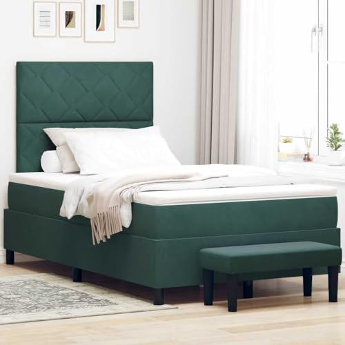 ACAGALA Cama con somier con colchón de 120 x 200 cm, cama individual con cabecero ajustable, cama tapizada de terciopelo, estructura de cama con somier, cabecero de cama en diseño de bloques de