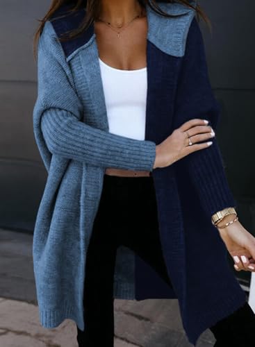 Image of Astylish Women 2026 Fall Clothes Outfits Hooded Knit Cardigan Sweaters | Open Front, Long Sleeve, Color Block, Fashion Clothing, Outwear Coats