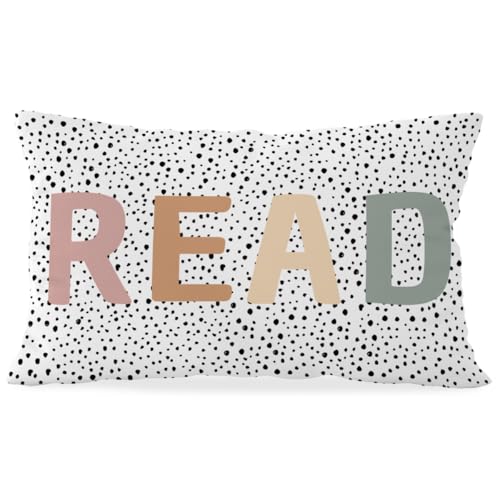 ETVISO Boho Classroom Decor, Read Sign Polka Dot Throw Pillow Cover 12x20, Reading Nook Decor, Read...