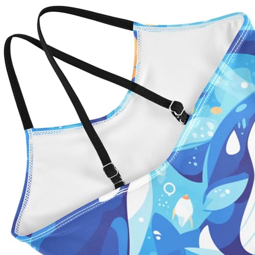 Killer Whale Blue Girls 1 Piece Bathing Suit Beach Swimming Suits Adjustable Strap Quick Dry4