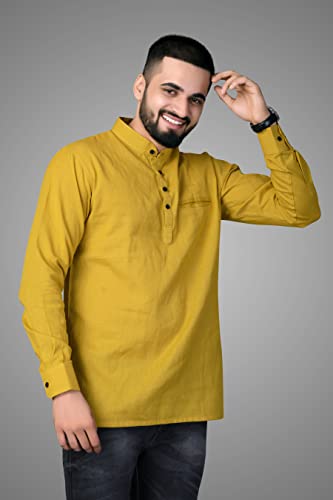 Image of Men's Cotton Regular Short Kurta | Casual & Ethnic Wear with Long Sleeve