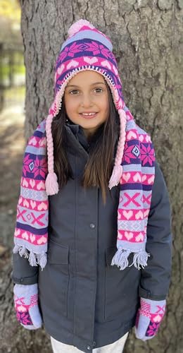Image of N'Ice Caps Kids Hat Glove Scarf Girls 3 Piece Winter Knit Set Sherpa Lined