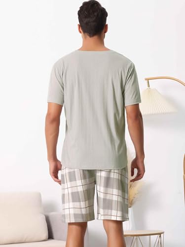 cheibear Men's Sleepwear Short Sleeve T-Shirt with Shorts Plaid Couple Pajama Sets4