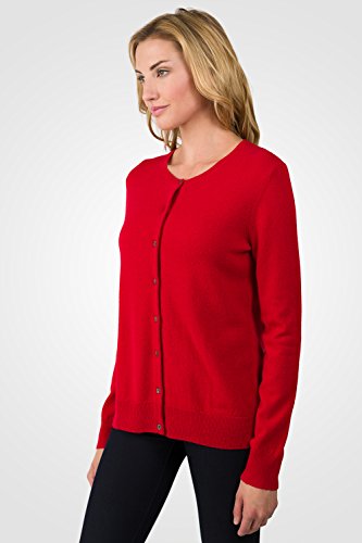 Image of JENNIE LIU Women's 100% Cashmere Button Front Long Sleeve Crewneck Cardigan Sweater